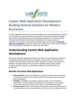 Custom Web Application Development: Building Tailored Solutions