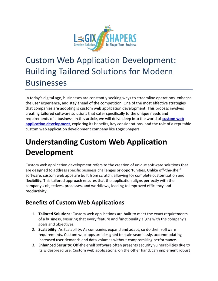 custom web application development building
