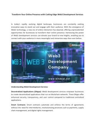 Transform Your Online Presence with Cutting-Edge Web3 Development Services