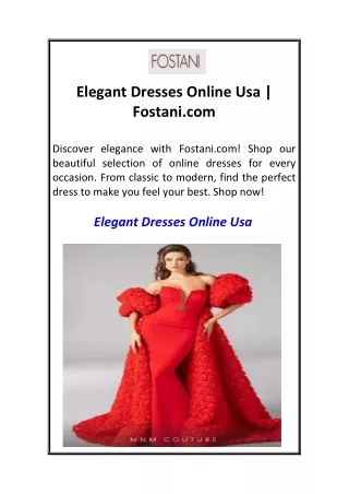 Elegant Dresses Online Usa  Fostani.com