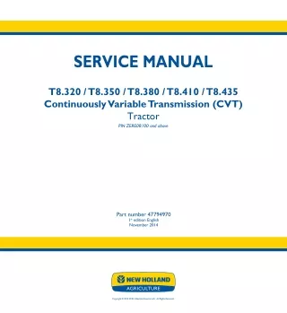 New Holland T8.320 Continuously Variable Transmission (CVT) Tractor Service Repair Manual 1