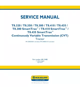New Holland T8.320 Continuously Variable Transmission (CVT) Tractor Service Repair Manual