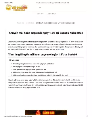 Khuyến mãi hoàn cược mỗi ngày 1,5% tại Sodo66 Xuân 2024
