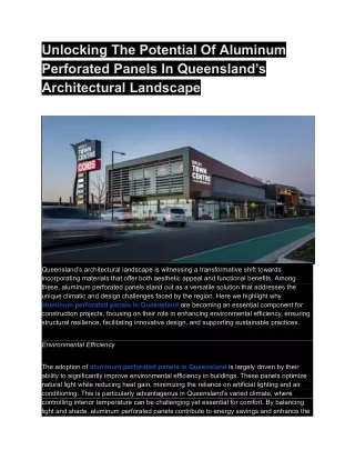 Unlocking The Potential Of Aluminum Perforated Panels In Queensland’s Architectural Landscape