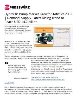 Hydraulic Pump Market Growth Statistics 2032 | Demand, Supply, Trends