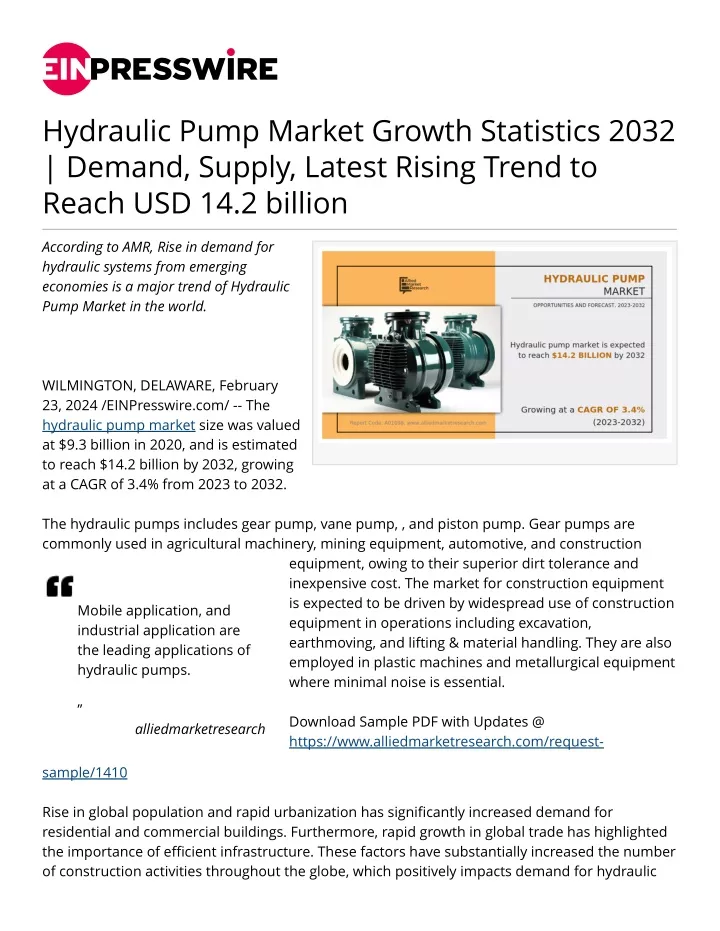 hydraulic pump market growth statistics 2032