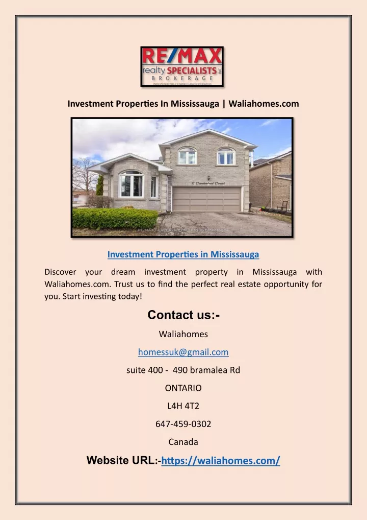 investment properties in mississauga waliahomes