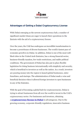 Advantages of Getting a Dubai Cryptocurrency License