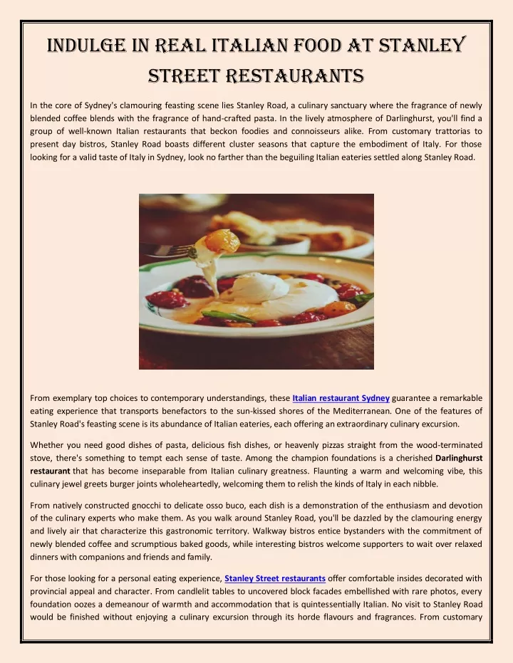 indulge in real italian food at stanley street