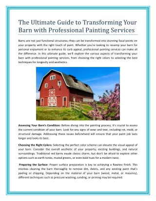 The Ultimate Guide to Transforming Your Barn with Professional Painting Services