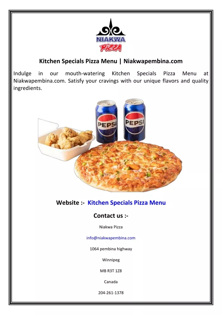kitchen specials pizza menu niakwapembina com