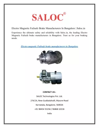 Electro Magnetic Failsafe Brake Manufacturers In Bangalore  Saloc.in