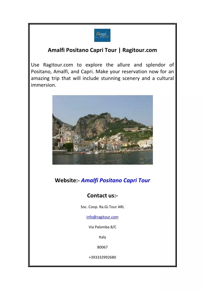 amalfi positano capri tour ragitour com