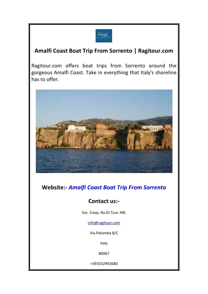 amalfi coast boat trip from sorrento ragitour com