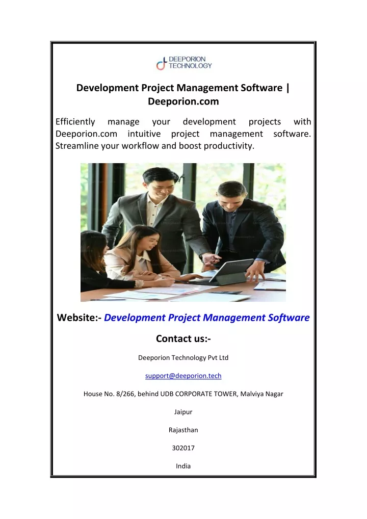 development project management software deeporion