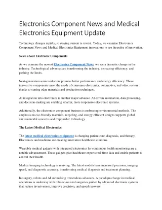 Electronics Component News and Medical Electronics Equipment Update