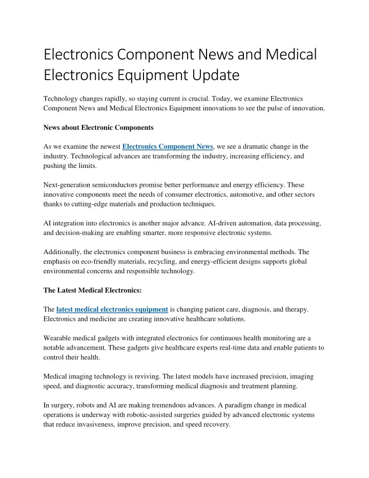 electronics component news and medical