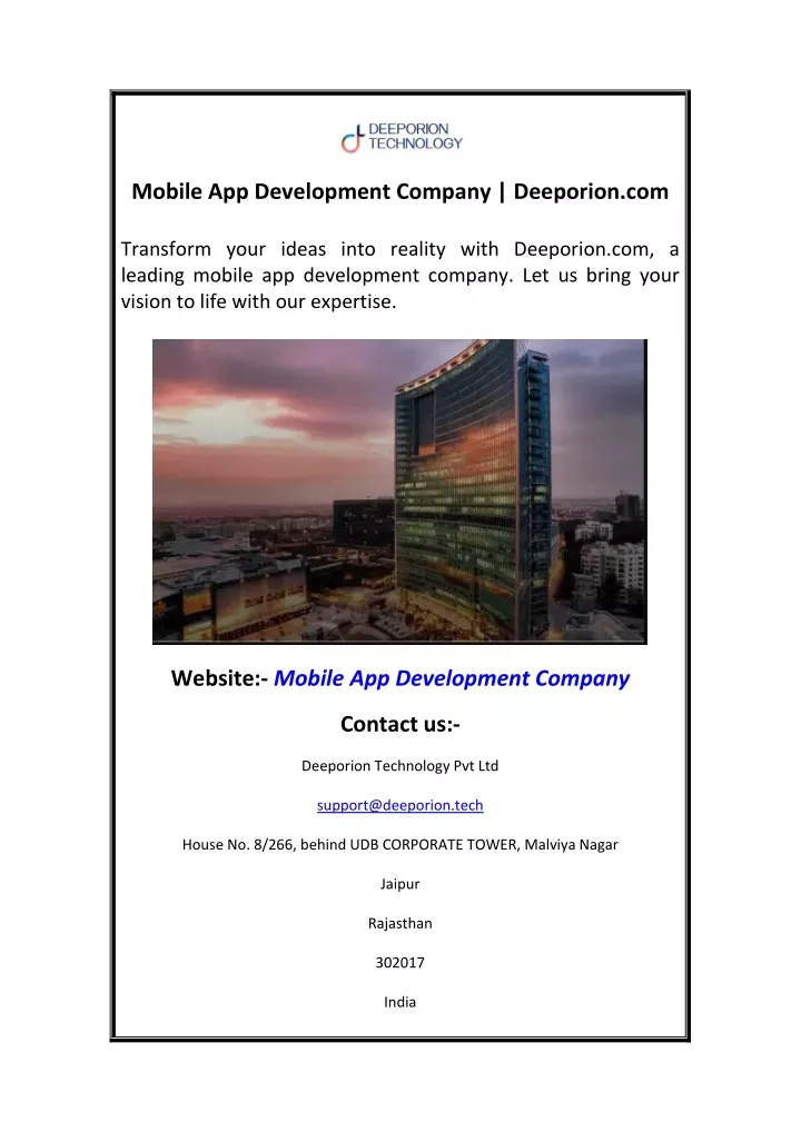 mobile app development company deeporion com