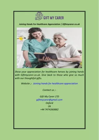 Joining Hands For Healthcare Appreciation  Giftmycarer.co.uk