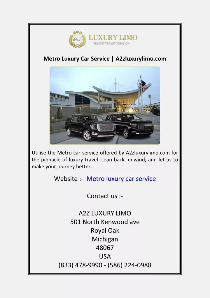 metro luxury car service a2zluxurylimo com