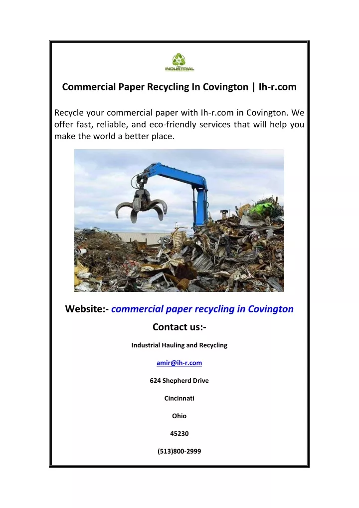 commercial paper recycling in covington ih r com