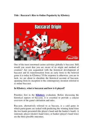 Baccarat's Rise to Online Popularity by 82lottery