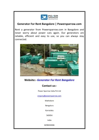 Generator For Rent Bangalore  Powersparrow.com
