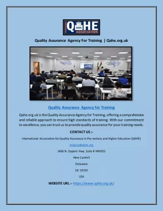 quality assurance agency for training qahe org uk