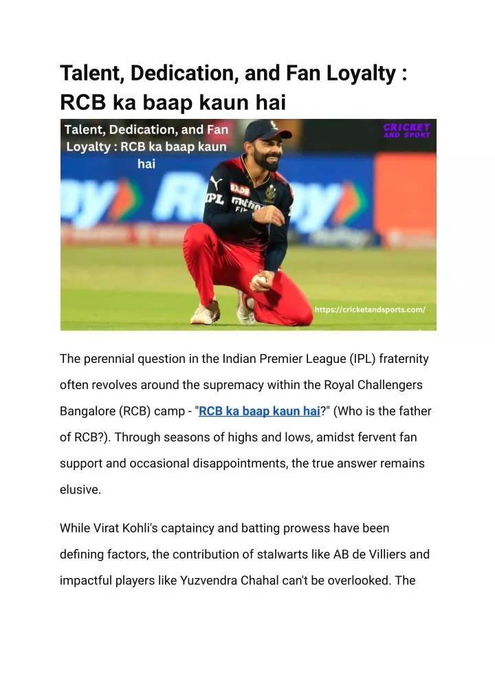 talent dedication and fan loyalty rcb ka baap