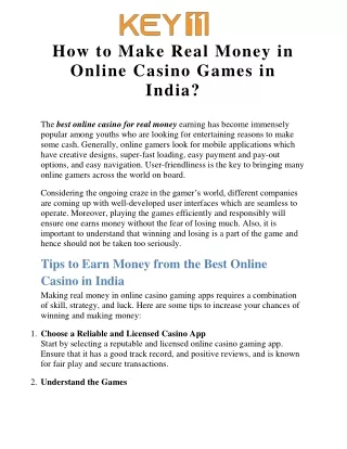 How to Make Real Money in Online Casino Games in India