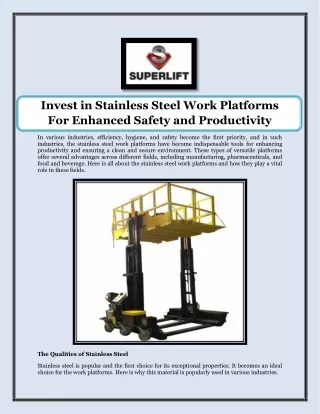 Invest in Stainless Steel Work Platforms For Enhanced Safety and Productivity