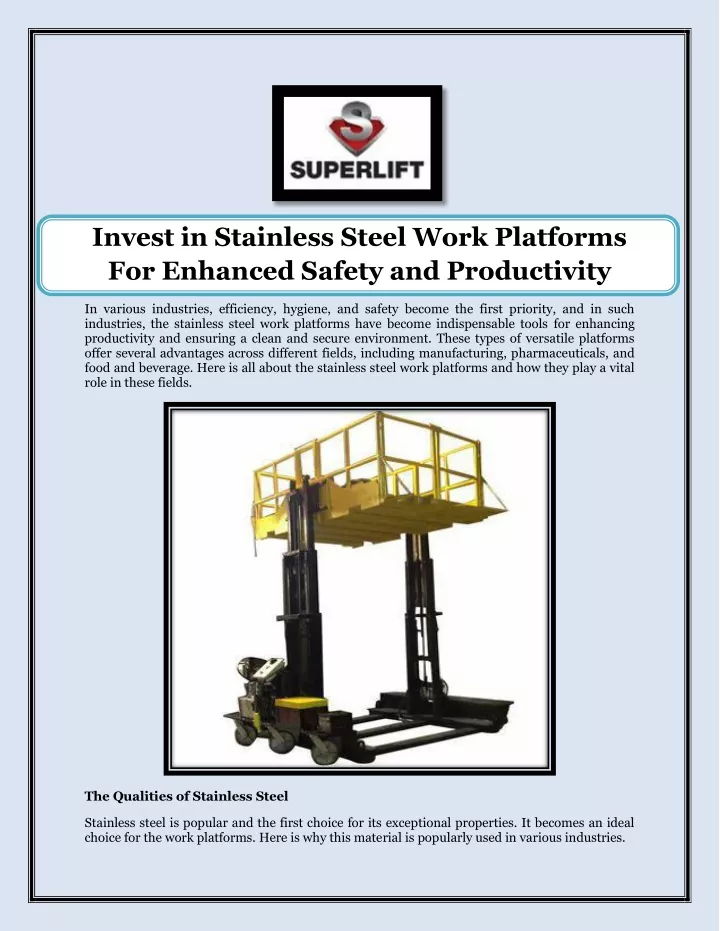 invest in stainless steel work platforms
