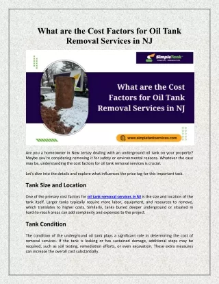 What are the Cost Factors for Oil Tank Removal Services in NJ