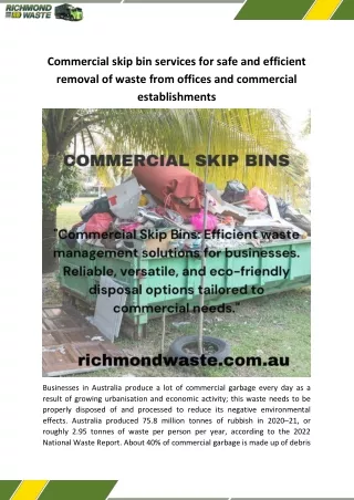 Commercial skip bin services for safe and efficient removal of waste from offices and commercial establishments