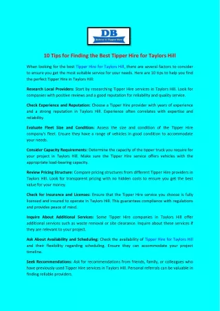 10 tips for finding the best tipper hire