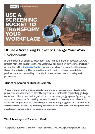 Utilize a Screening Bucket to Change Your Work Environment