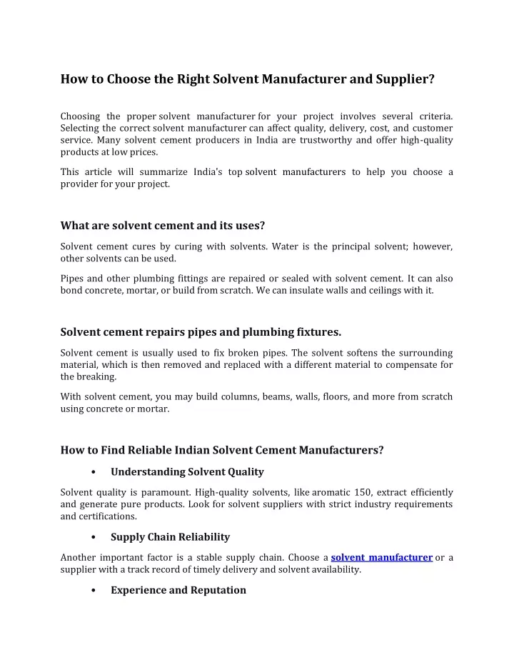 how to choose the right solvent manufacturer