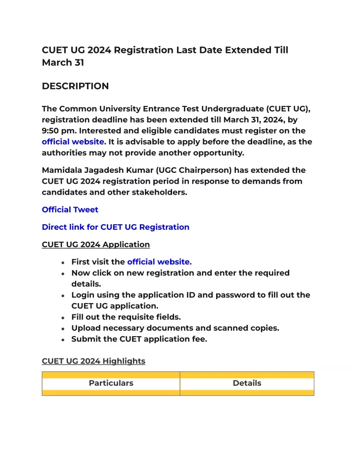 cuet ug 2024 registration last date extended till