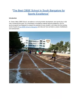 “The Best CBSE School In South Bangalore for Sports Excellence”