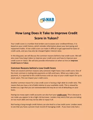 How Long Does it Take to Improve Credit Score in Yukon?