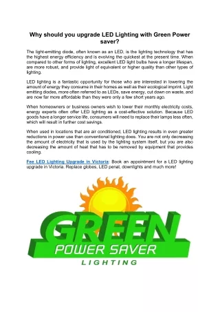Why should you upgrade LED Lighting with Green Power saver