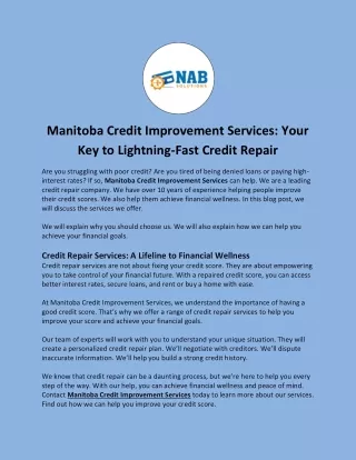 Manitoba Credit Improvement Services: Your Key to Lightning-Fast Credit Repair