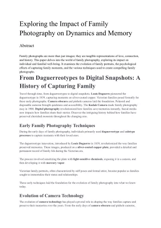 Exploring the Impact of Family Photography on Dynamics and Memory