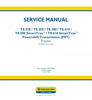 New Holland T8.410 Tractor Service Repair Manual (PIN ZFRE03123 and above)