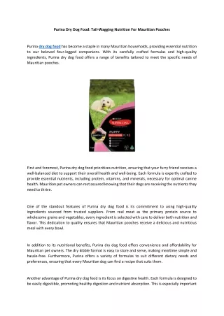 Purina Dry Dog Food Tail-Wagging Nutrition For Mauritian Pooches