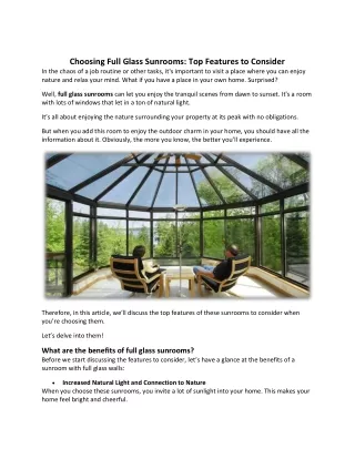 Choosing Full Glass Sunrooms Top Features to Consider