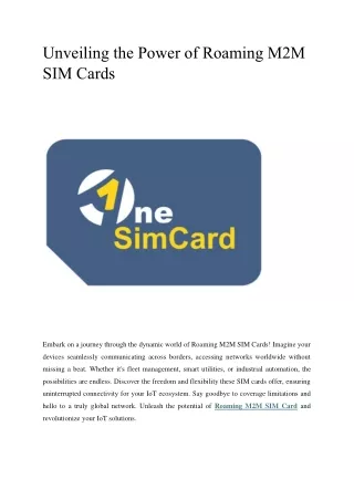 Unveiling the Power of Roaming M2M SIM Cards