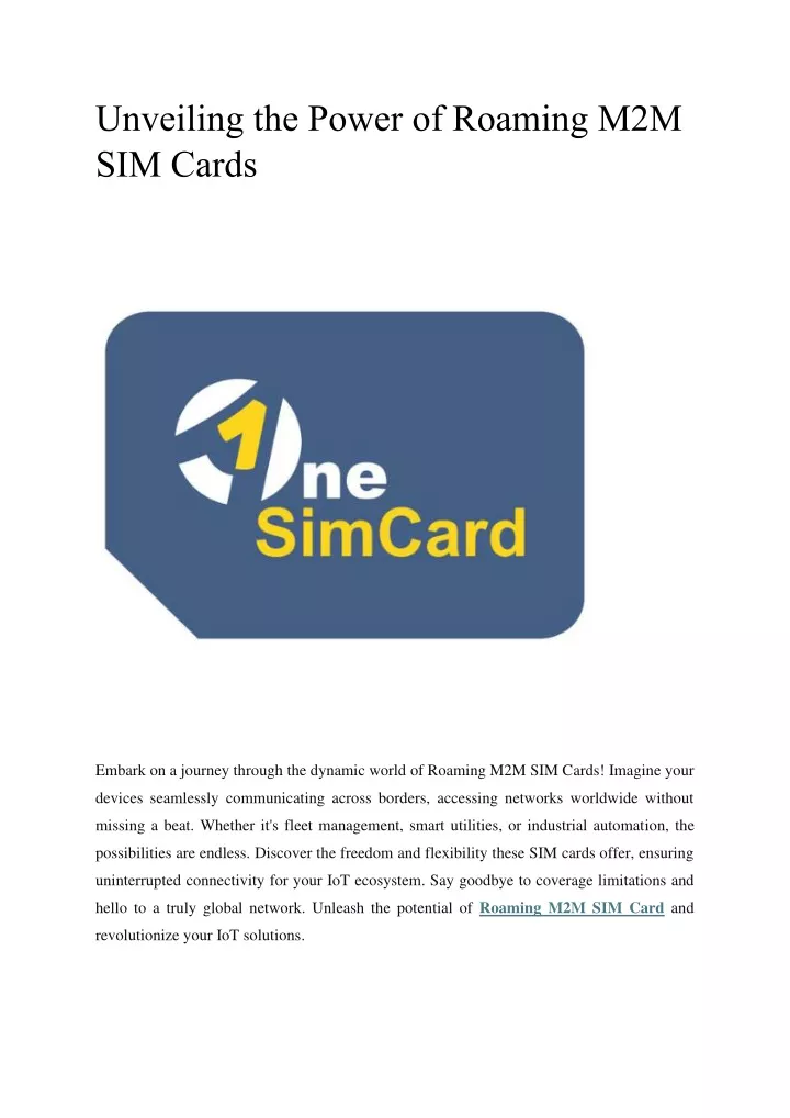 PPT - Unveiling the Power of Roaming M2M SIM Cards PowerPoint ...