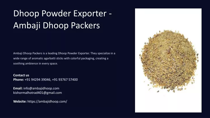 dhoop powder exporter ambaji dhoop packers