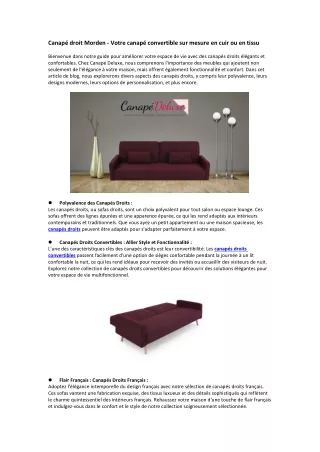 Canapé droit Morden - Votre canapé convertible sur mesure en cuir ou en tissu